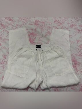 RACHEL Rachel Roy White 100% Linen Drawstring Bermuda Pants
